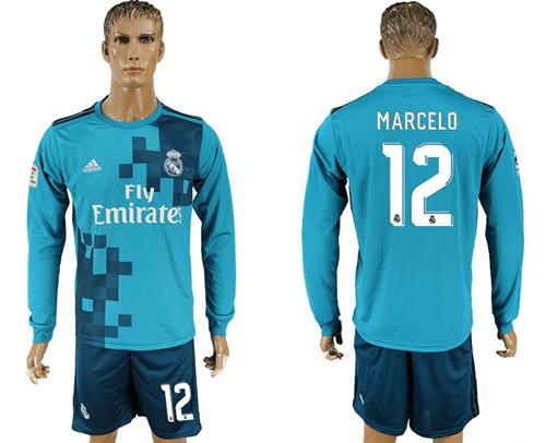Real Madrid #12 Marcelo Sec Away Long Sleeves Soccer Club Jersey